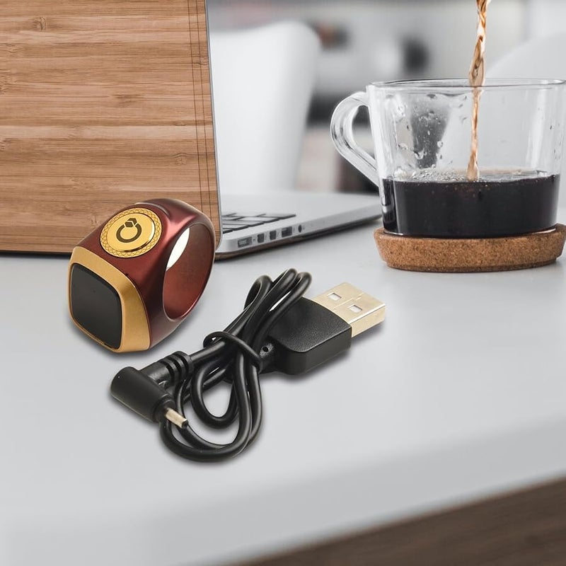 Smart Ring With Display Waterproof Digital Tasbih Counter Vibration Prayer Time Reminder 20mm Curry Color - Image 3