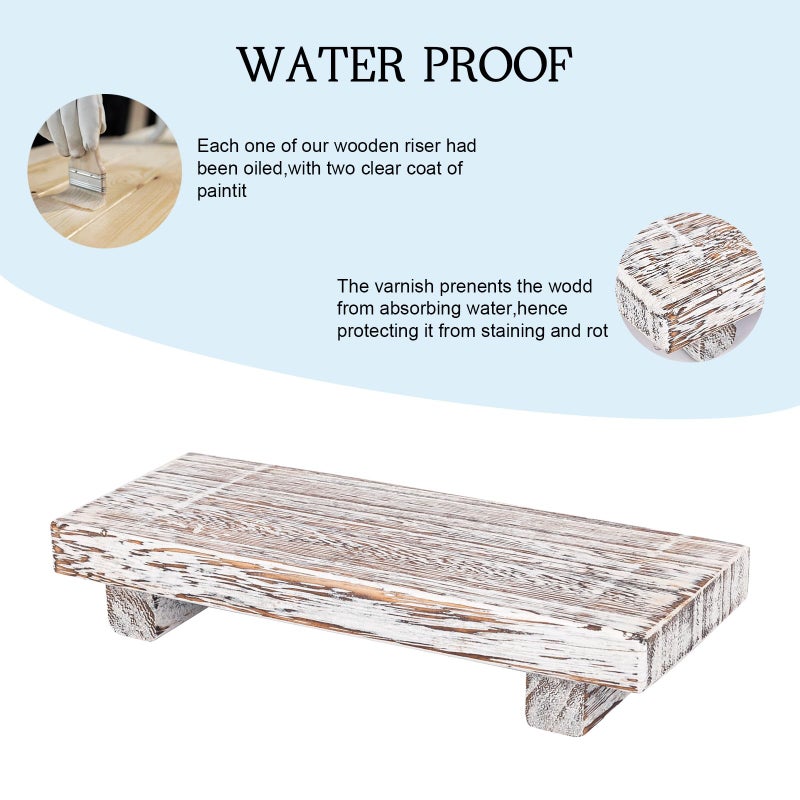 zoocatia Small Wood Tray Pedestal Stand Farmhouse Bathroom Decor Decorative Wooden Riser Kitchen Soap Dish Holder for Vanity, Counter, Sink, Retro White - Image 2