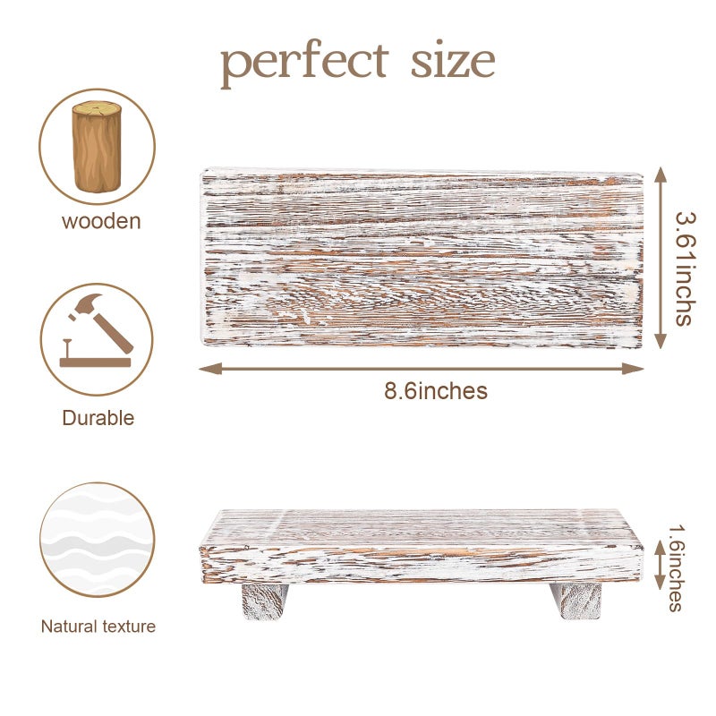 zoocatia Small Wood Tray Pedestal Stand Farmhouse Bathroom Decor Decorative Wooden Riser Kitchen Soap Dish Holder for Vanity, Counter, Sink, Retro White - Image 3