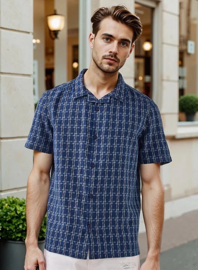 Lee Cooper Regular Fit Checked Shirt with Camp Collar