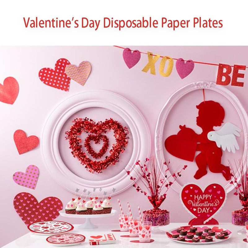 Furimuk Valentine's Day Disposable Paper Plates Heart Love Print Dessert Plates for Valentine's Wedding Memorial Day Bachelor Party Dinner Tableware Decorations Favors Supplies (24 Pcs) (7 Inch (24PCS)) - Image 3