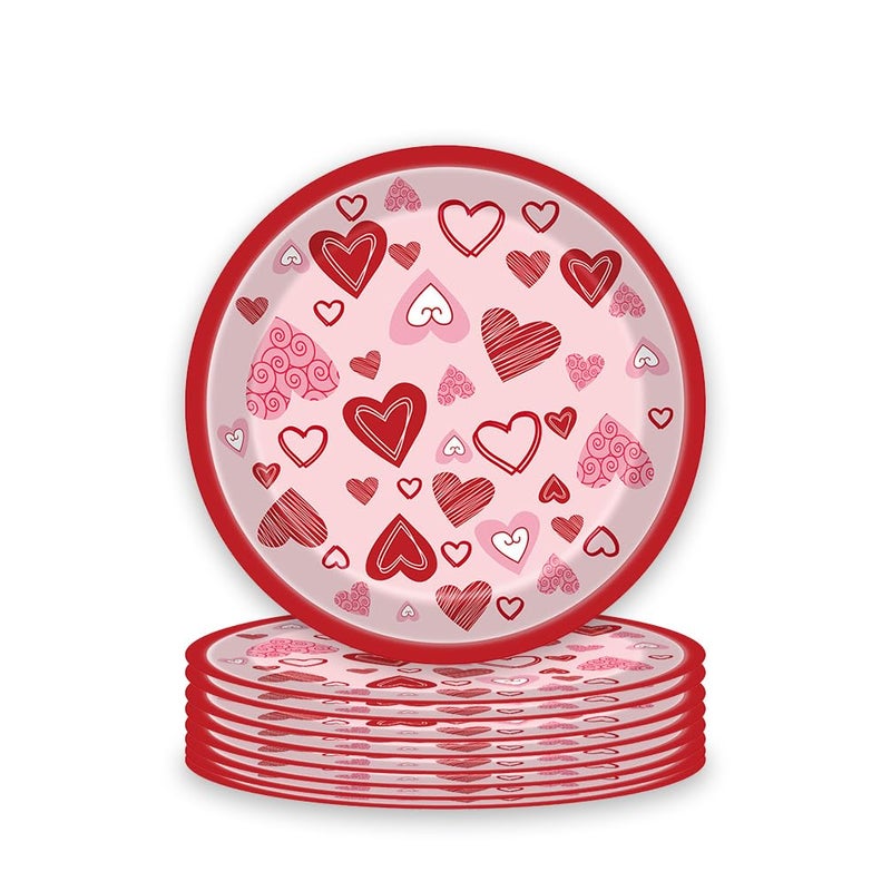 Furimuk Valentine's Day Disposable Paper Plates Heart Love Print Dessert Plates for Valentine's Wedding Memorial Day Bachelor Party Dinner Tableware Decorations Favors Supplies (24 Pcs) (7 Inch (24PCS)) - Image 1