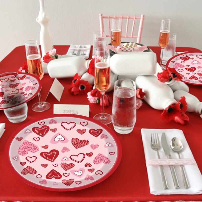 Furimuk Valentine's Day Disposable Paper Plates Heart Love Print Dessert Plates for Valentine's Wedding Memorial Day Bachelor Party Dinner Tableware Decorations Favors Supplies (24 Pcs) (7 Inch (24PCS)) - Image 2