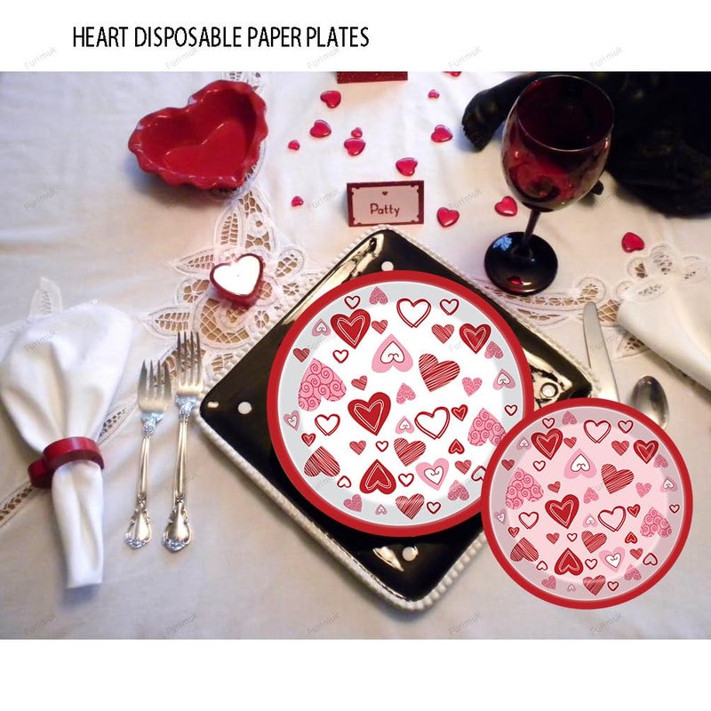 Furimuk Valentine's Day Disposable Paper Plates Heart Love Print Dessert Plates for Valentine's Wedding Memorial Day Bachelor Party Dinner Tableware Decorations Favors Supplies (24 Pcs) (7 Inch (24PCS)) - Image 4