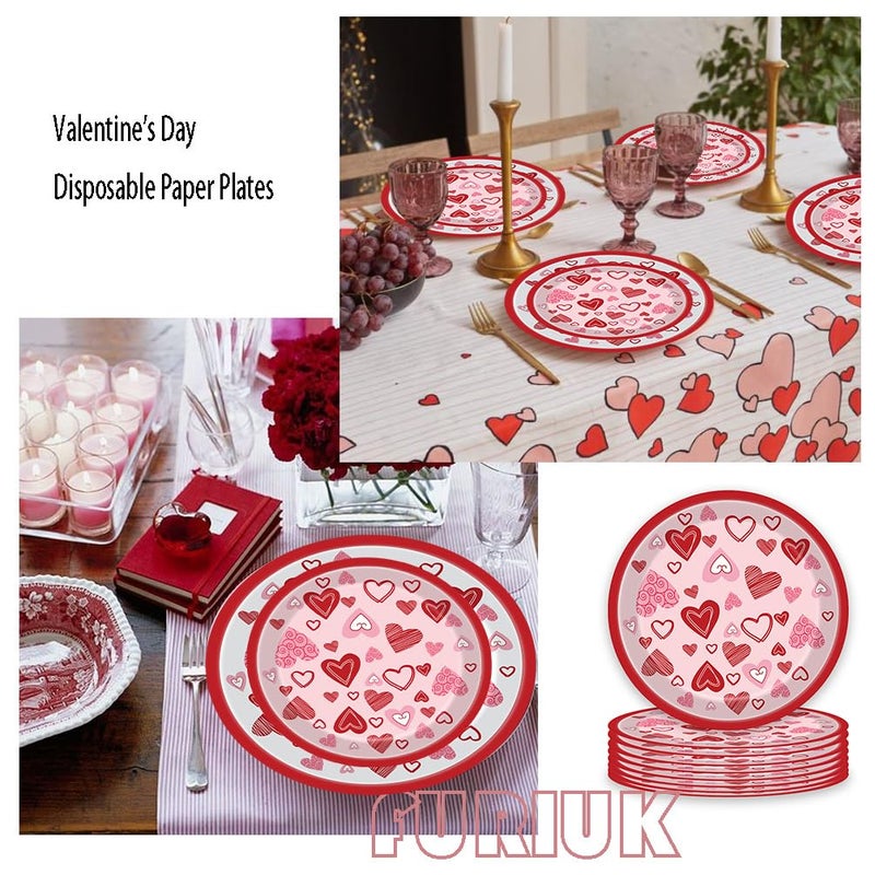 Furimuk Valentine's Day Disposable Paper Plates Heart Love Print Dessert Plates for Valentine's Wedding Memorial Day Bachelor Party Dinner Tableware Decorations Favors Supplies (24 Pcs) (7 Inch (24PCS)) - Image 5