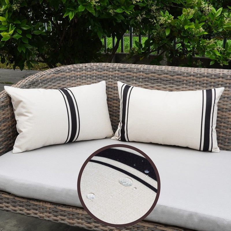 ONWAY Outdoor Pillow Covers Waterproof 12X20 Set of 2 Lumbar Throw Pillow Cover Beige and Black Striped Outdoor Pillows for Patio Furniture - Image 1