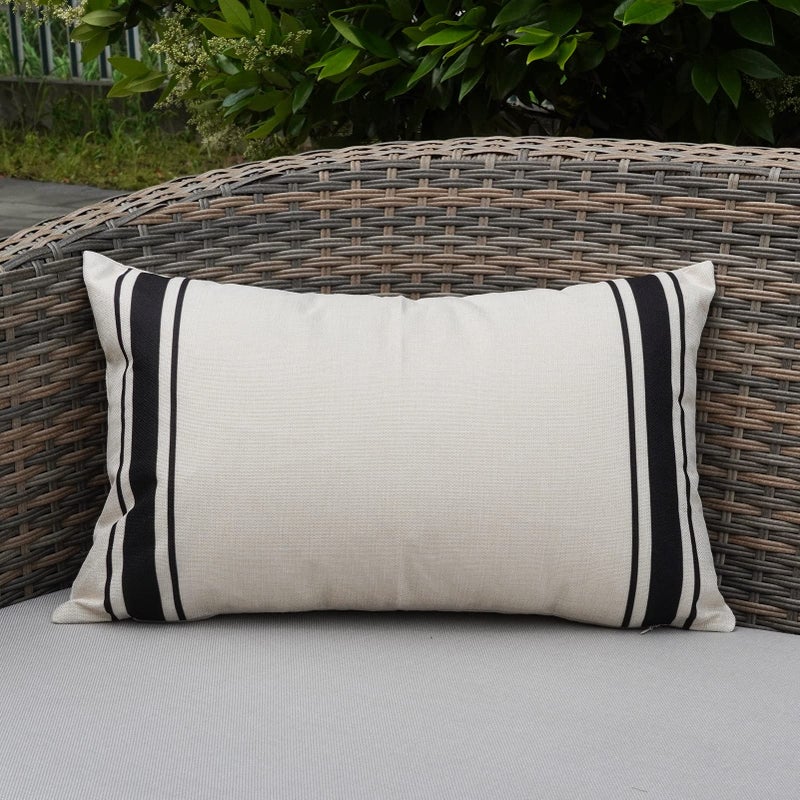 ONWAY Outdoor Pillow Covers Waterproof 12X20 Set of 2 Lumbar Throw Pillow Cover Beige and Black Striped Outdoor Pillows for Patio Furniture - Image 5