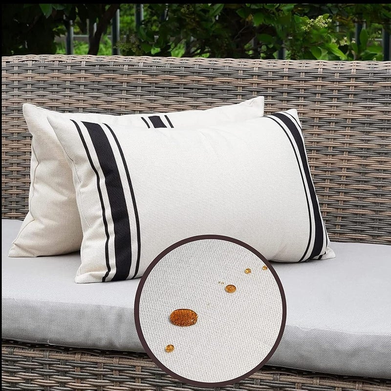 ONWAY Outdoor Pillow Covers Waterproof 12X20 Set of 2 Lumbar Throw Pillow Cover Beige and Black Striped Outdoor Pillows for Patio Furniture - Image 2