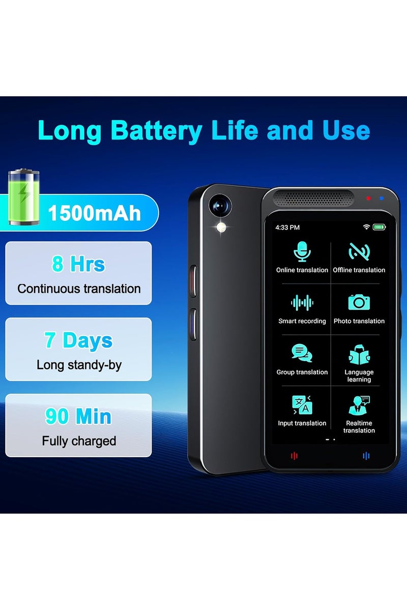 BlueFire Portable AI Smart Language Translator Device – 138 Languages Online/Offline, 4.1” HD Touchscreen, Voice/Text/Photo Translation, ChatGPT Support, 0.5s Real-Time Two-Way Translation, 5MP Camera for OCR, Long Battery Life for Travel & Business - Image 2