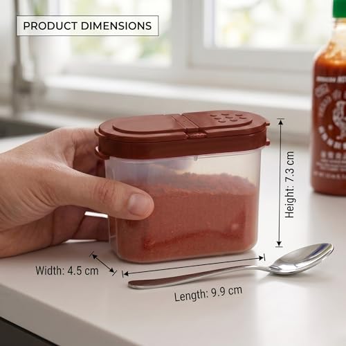 Mahaware Modular Spice Containers for Kitchen Storage Set of 8 (150ml Each) – Plastic Spices Container for Kitchen with Sprinkler Lids, Airtight Masala Box Set, Brown - Image 3