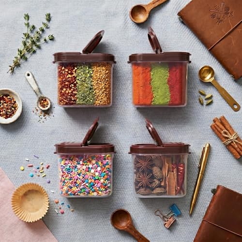 Mahaware Modular Spice Containers for Kitchen Storage Set of 8 (150ml Each) – Plastic Spices Container for Kitchen with Sprinkler Lids, Airtight Masala Box Set, Brown - Image 2