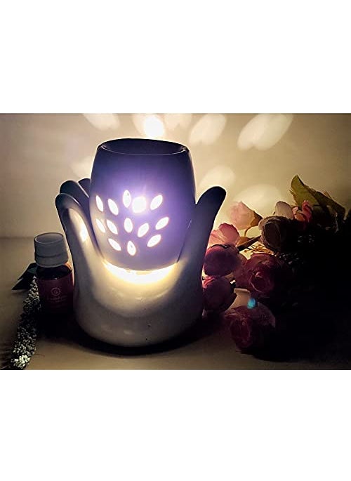 Essence of Nature Electric OilAroma Diffuser Set of 6 inch White Ceramic Electric Perfect Gifting for Navratri Diwali Dussehra Festivals Diffuser with 2 Aroma Oil 10ml Each White Hand Burner 10 Hand Burner  - Image 3