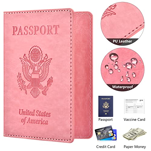 Eoehro Passport and Vaccine Card Holder, Faux Leather, AI-pink, Compact, Lightweight, Waterproof - Image 4