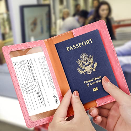 Eoehro Passport and Vaccine Card Holder, Faux Leather, AI-pink, Compact, Lightweight, Waterproof - Image 2