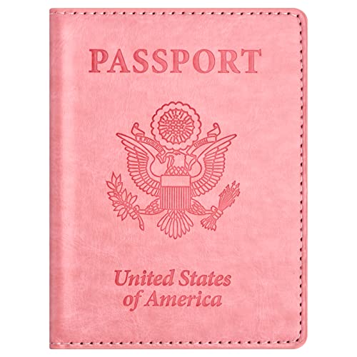 Eoehro Passport and Vaccine Card Holder, Faux Leather, AI-pink, Compact, Lightweight, Waterproof - Image 1