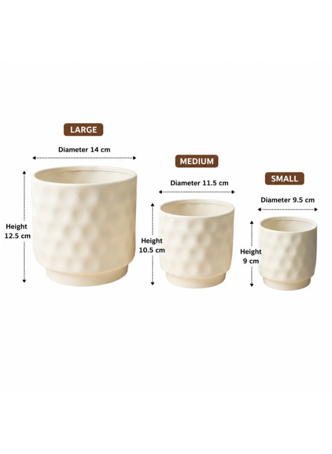 Lacoz Set of 3 Textured Plant Pots with Modern Minimalist Design for Indoor & Outdoor Use Decorative Flower Pots for Home, Office, Balcony, Patio & Garden White - Image 5