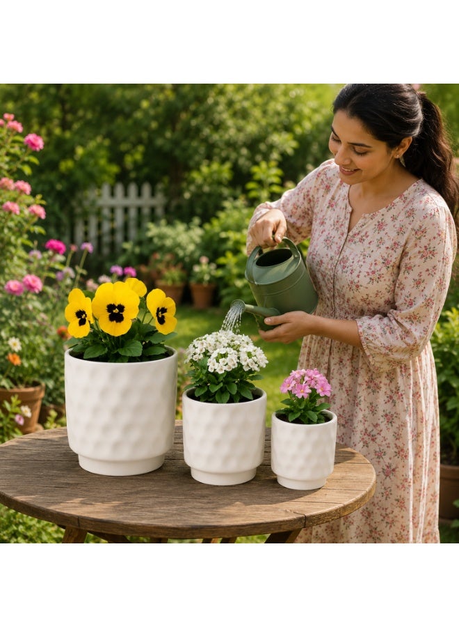 Lacoz Set of 3 Textured Plant Pots with Modern Minimalist Design for Indoor & Outdoor Use Decorative Flower Pots for Home, Office, Balcony, Patio & Garden White - Image 4