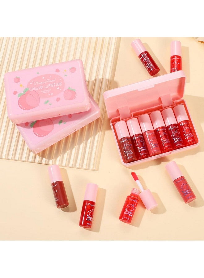 Eakroo 6 Colors Peach Lip Tint Stain Set, Korean Lip Tint Lip Stain Lip Gloss Mini Liquid Lipstick Set, Multi-Use Lip And Cheek Tint, Long Lasting, Waterproof, High Pigment, Vivid Color, Lip Tint Makeup - Image 2