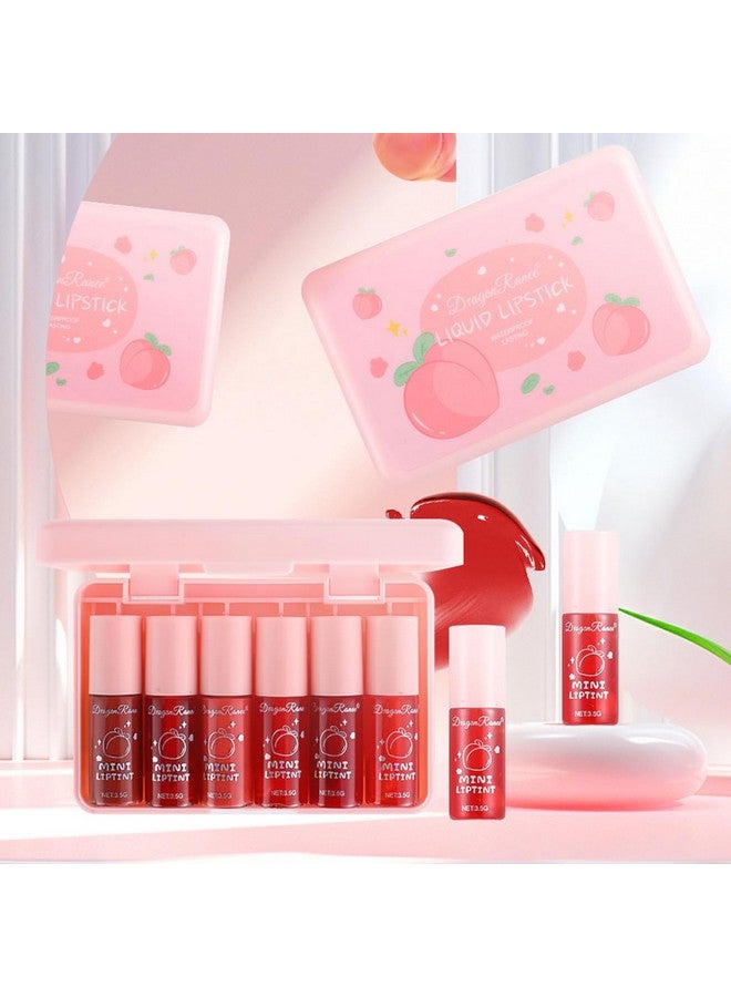 Eakroo 6 Colors Peach Lip Tint Stain Set, Korean Lip Tint Lip Stain Lip Gloss Mini Liquid Lipstick Set, Multi-Use Lip And Cheek Tint, Long Lasting, Waterproof, High Pigment, Vivid Color, Lip Tint Makeup - Image 1