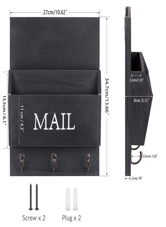 DLQuarts Mail Organizer with Key Holder for Wall, Mail Sorter Wall Mounted, Decorative Wooden Key and Mail Holder with 3 Hooks, Black - Image 5