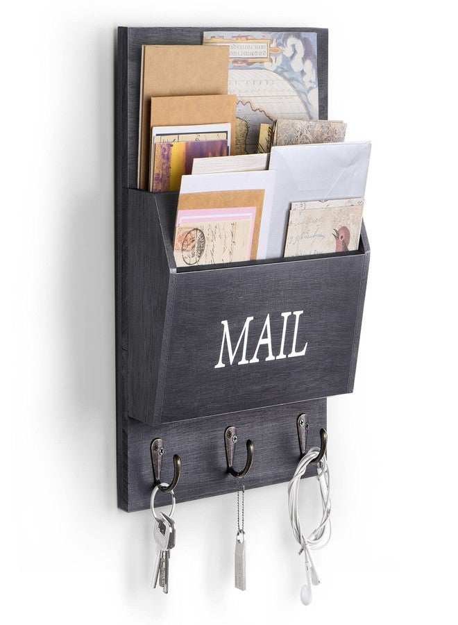 DLQuarts Mail Organizer with Key Holder for Wall, Mail Sorter Wall Mounted, Decorative Wooden Key and Mail Holder with 3 Hooks, Black - Image 1
