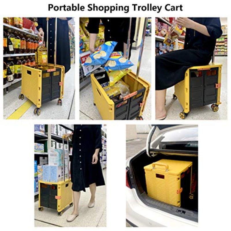 Folding Shopping Trolley, 54L/45kg Durable Multifunctional Portable Utility Trolley with Large Capacity with Telescopic Handle and 4 Detachable Swivel Wheels for Shopping and Transportation, Green - Image 3