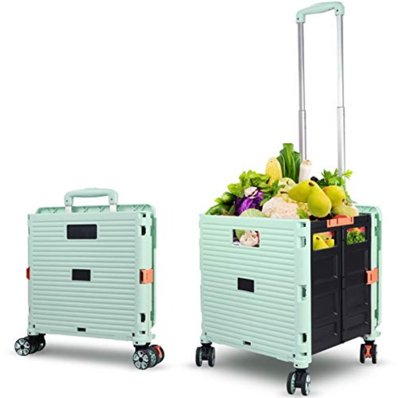 Folding Shopping Trolley, 54L/45kg Durable Multifunctional Portable Utility Trolley with Large Capacity with Telescopic Handle and 4 Detachable Swivel Wheels for Shopping and Transportation, Green - Image 1