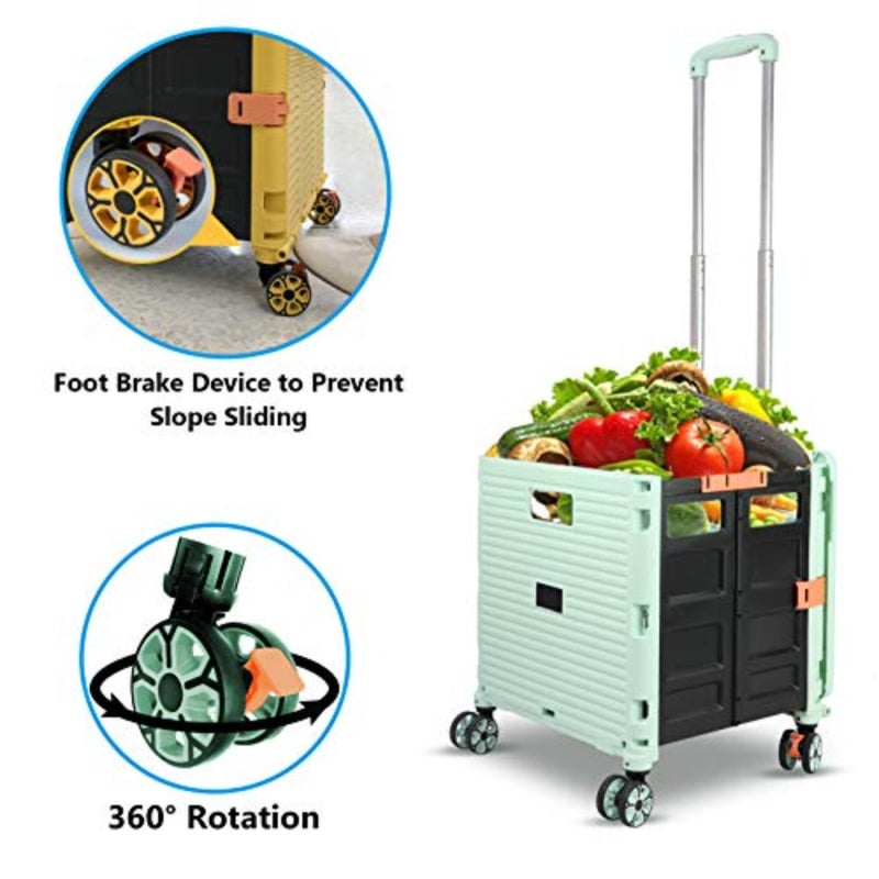 Folding Shopping Trolley, 54L/45kg Durable Multifunctional Portable Utility Trolley with Large Capacity with Telescopic Handle and 4 Detachable Swivel Wheels for Shopping and Transportation, Green - Image 2