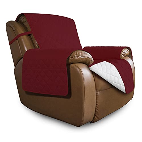 Easy-Going EasyGoing Oversized Recliner Cover Reversible Couch Cover Sofa Cover for Living Room Water Resistant Furniture Protector with Elastic Straps for Pets Kids Oversized Recliner Christmas RedIvory - Image 1