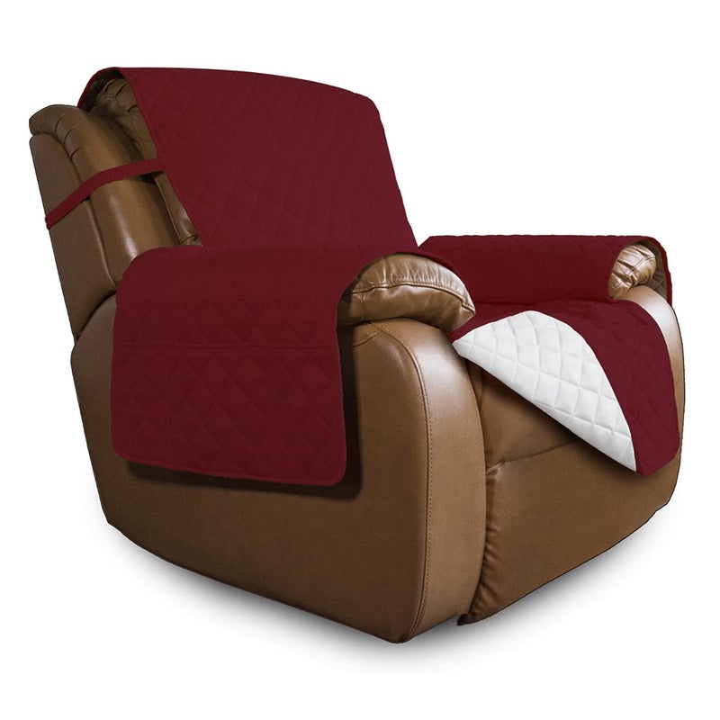 Easy-Going EasyGoing Oversized Recliner Cover Reversible Couch Cover Sofa Cover for Living Room Water Resistant Furniture Protector with Elastic Straps for Pets Kids Oversized Recliner Christmas RedIvory - Image 3