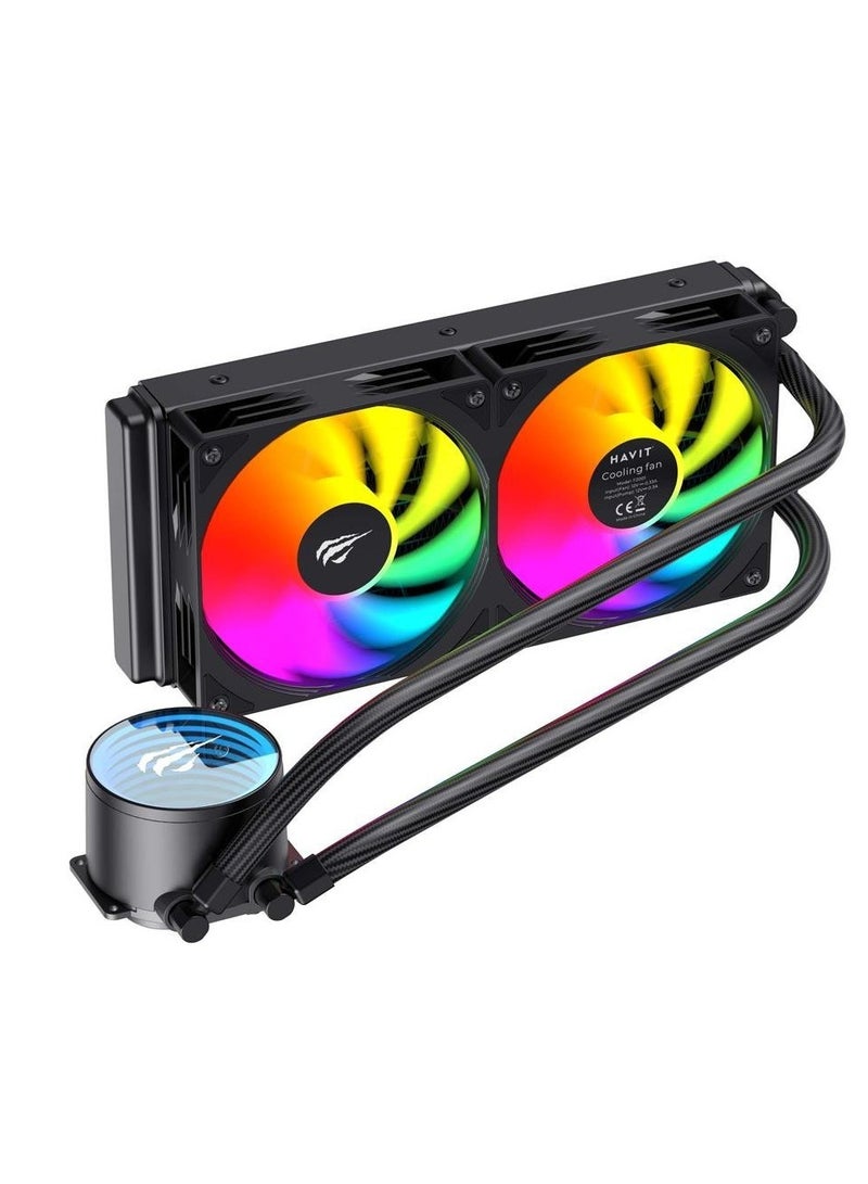 هافيت مبرد سائل لوحدة المعالجة المركزية 240 مم باللون الأسود - متوافق مع AM5 و Intel LGA1700 طراز F2001 - Image 4