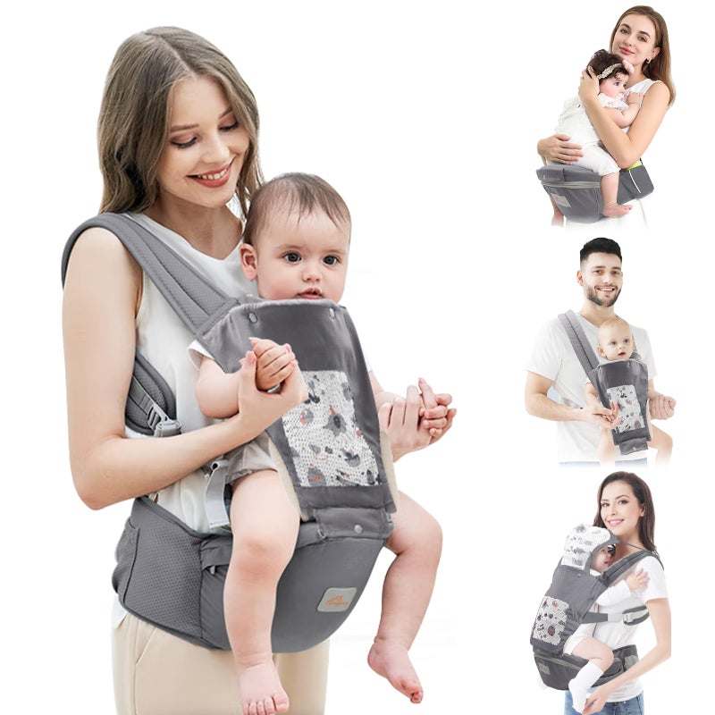 Mumgaroo Baby Carrier with Hip Seat, 6 in 1 Baby Carrier Newborn to Toddler, Adjustable Infant Carrier with Hood, All Seasons & All Position Baby Holder Carrier for 0-36 Months - Image 1