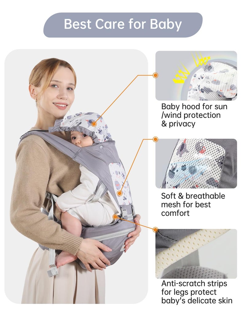 Mumgaroo Baby Carrier with Hip Seat, 6 in 1 Baby Carrier Newborn to Toddler, Adjustable Infant Carrier with Hood, All Seasons & All Position Baby Holder Carrier for 0-36 Months - Image 2