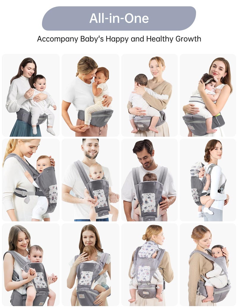 Mumgaroo Baby Carrier with Hip Seat, 6 in 1 Baby Carrier Newborn to Toddler, Adjustable Infant Carrier with Hood, All Seasons & All Position Baby Holder Carrier for 0-36 Months - Image 4