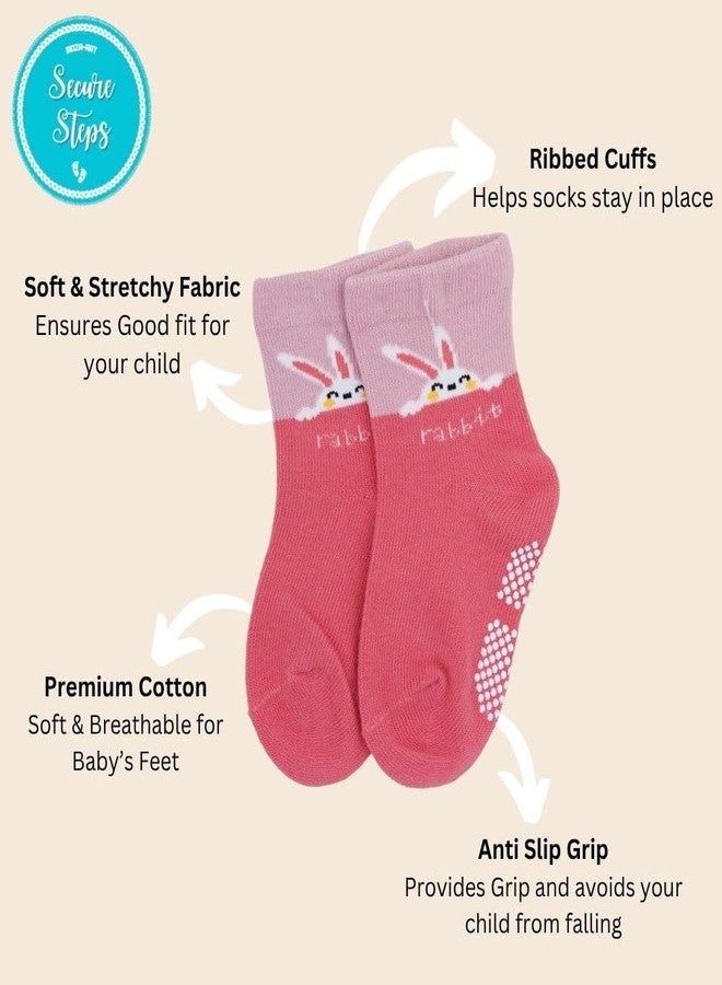 Secure Steps Anti Skid Socks for Kids - Soft Cotton Non Slip Socks for 0-12 Months | Newborn & Infant Crawling Socks | Safe Grip Baby Socks for Girls | Baby Girl | (Pack of 6) - Image 4