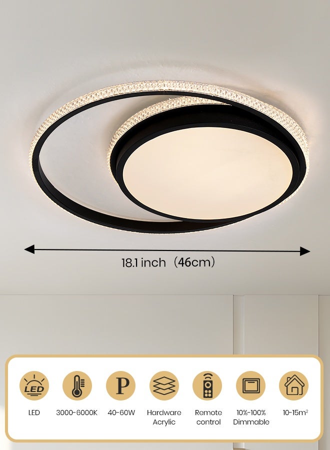 YATAI LIGHTING ضوء سقف LED دائري حديث، 60 واط قابل للتعتيم مع جهاز تحكم عن بعد، 3 ألوان للتعتيم (3000K-6000K)، تركيبة LED سوداء مثبتة على السقف لغرفة النوم، غرفة المعيشة، غرفة الطعام، الممر - Image 3