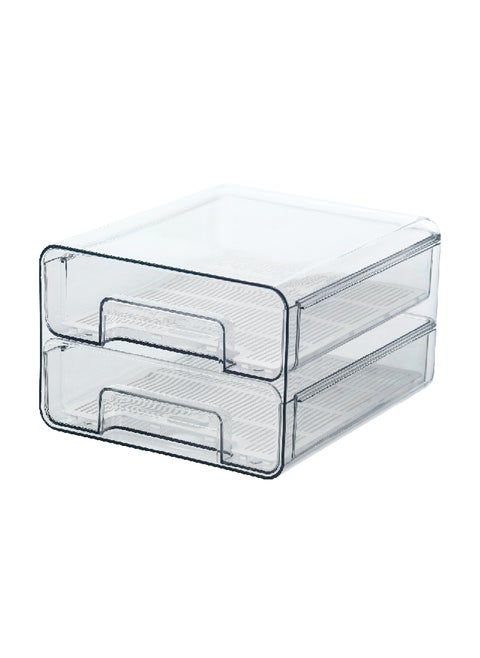 2-Tier Plastic Rectangular Fridge Organizer Drawer Clear 27.4 x 24.4 x 15.8 cm Y1K110158