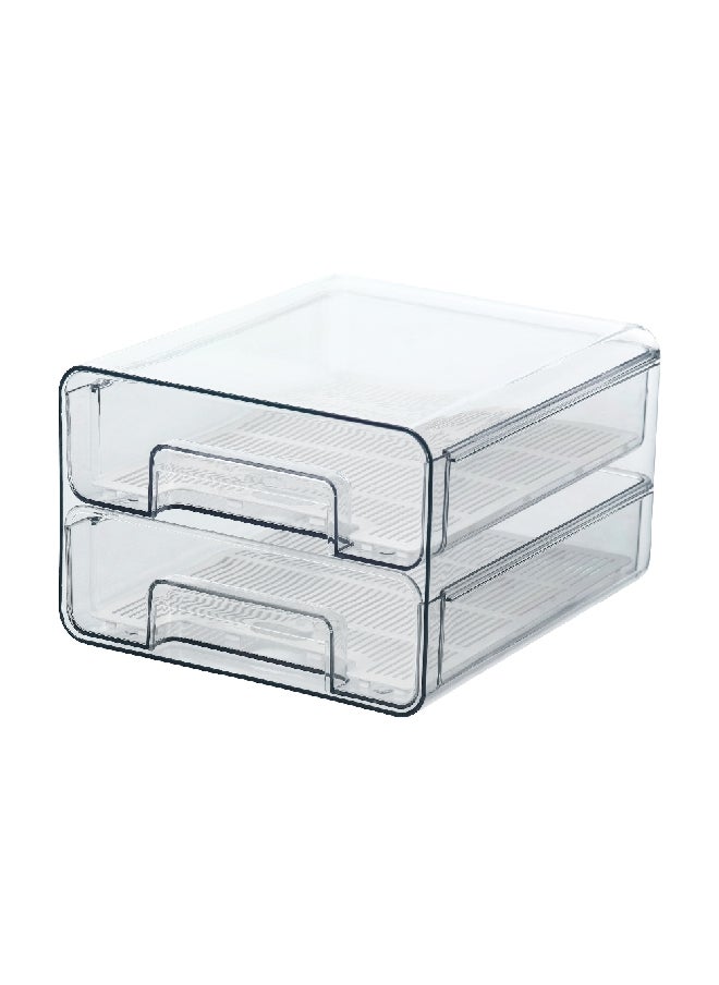2-Tier Plastic Rectangular Fridge Organizer Drawer Clear 27.4 x 24.4 x 15.8 cm Y1K110158