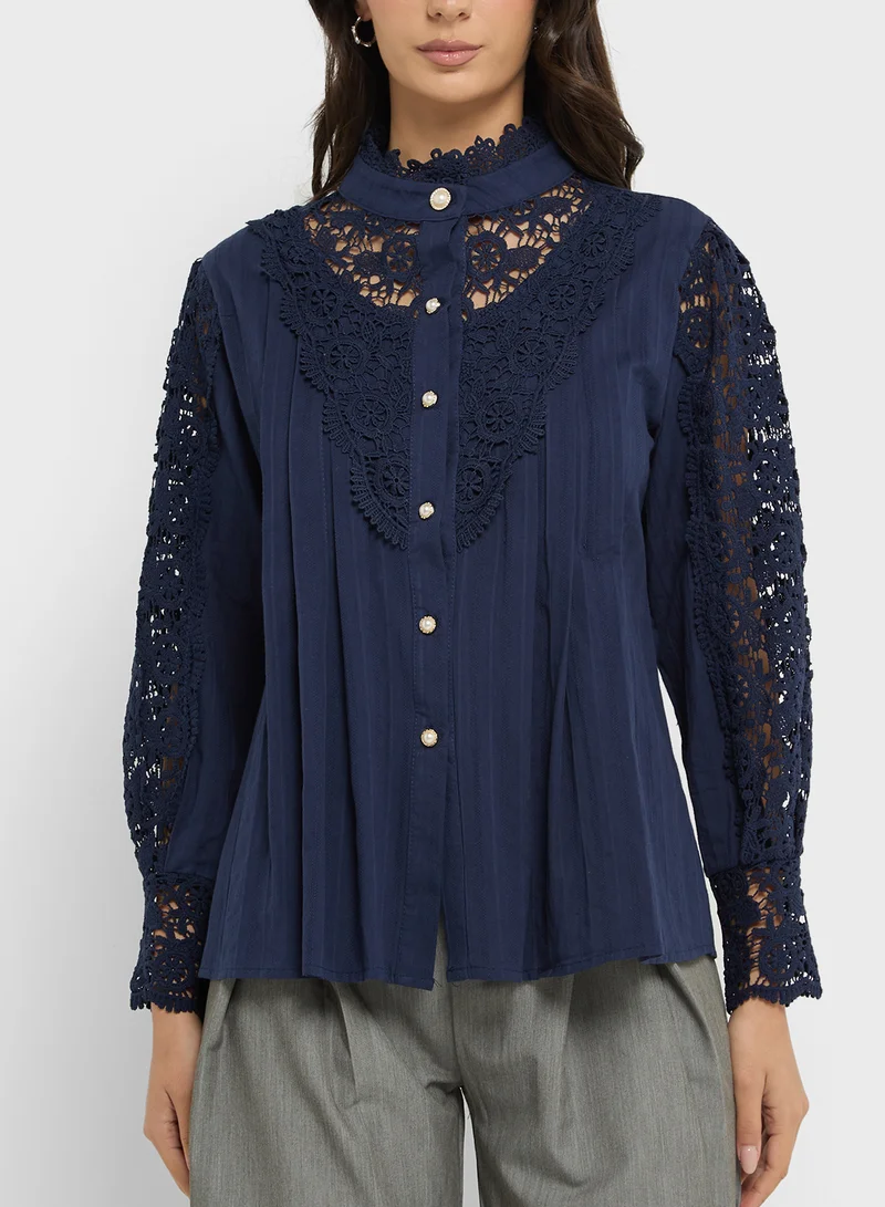 ELLA Lace Button Down Top
