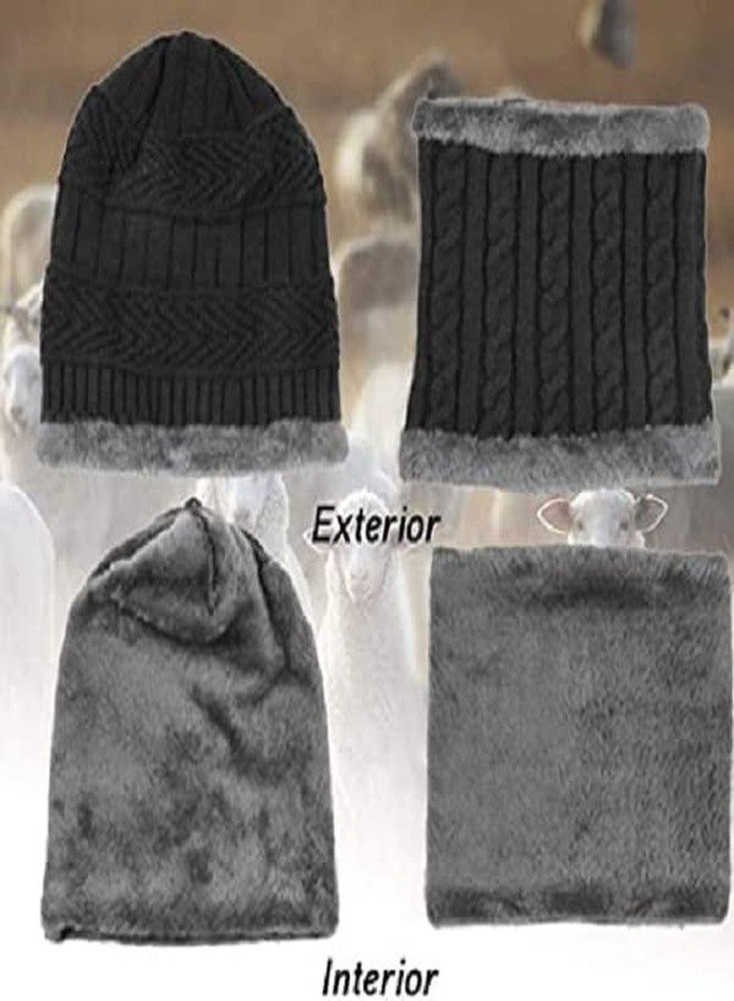 ATABZ Winter Knit Beanie Cap Hat Neck Warmer Scarf and Woolen Gloves Set for Men & Women (3 Piece) - Image 4