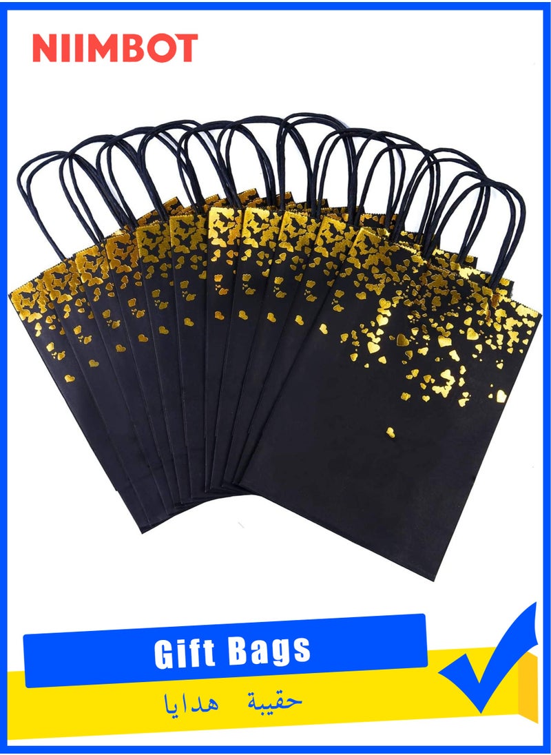 NIIMBOT 12 Pieces Paper Party Bags Bronzing Kraft Bag Birthday Party Bags, Bride Bag with Handle for Birthday Wedding Celebrations Party Favors (Black)  - Image 1