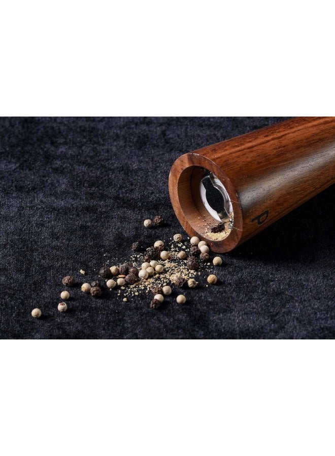Finnhomy Salt and Pepper Grinder Set, Acacia Wood Adjustable Coarseness Pepper Mill with Wooden Stand, Cleaning Brush & Spoon, Pepper Grinder Refillable, 2 Pack Salt and Pepper Shakers, 8.5 Inches - Image 4