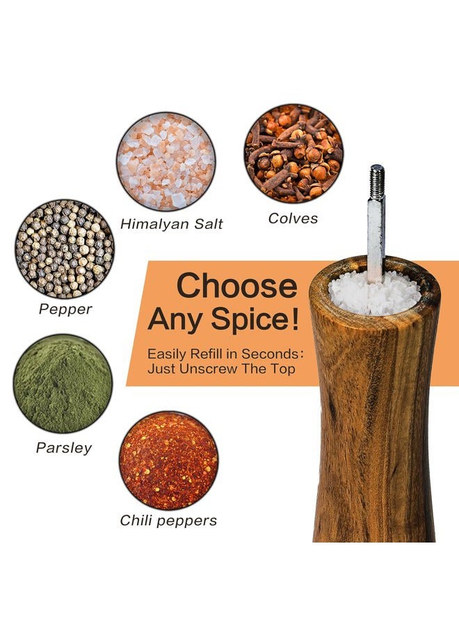 Finnhomy Salt and Pepper Grinder Set, Acacia Wood Adjustable Coarseness Pepper Mill with Wooden Stand, Cleaning Brush & Spoon, Pepper Grinder Refillable, 2 Pack Salt and Pepper Shakers, 8.5 Inches - Image 3