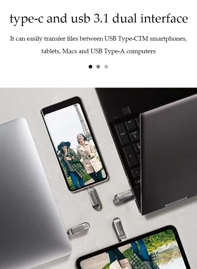 DUNISO Flash drive, USB 3.1pen drive, TypeC dual purpose metal memory stick, 360 ° rotatable, 512GB, suitable for computers, phones, and USB ports (silver) - Image 5