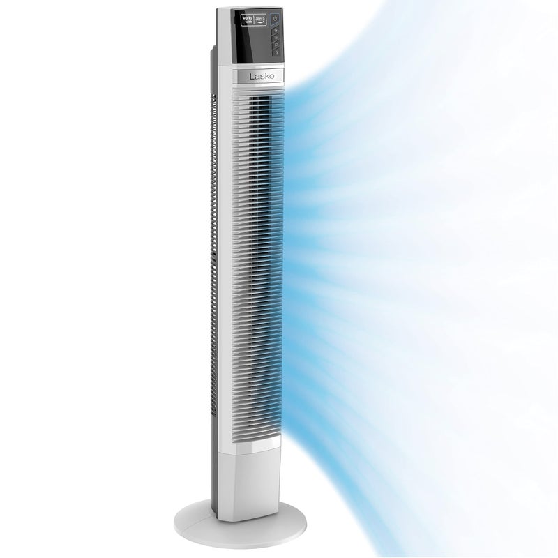 Lasko Lasko Works with Alexa Oscillating Tower Fan Voice Controlled 4 Quiet Speeds Sleep Mode Timer Bedroom Living Room 48 White T48401 