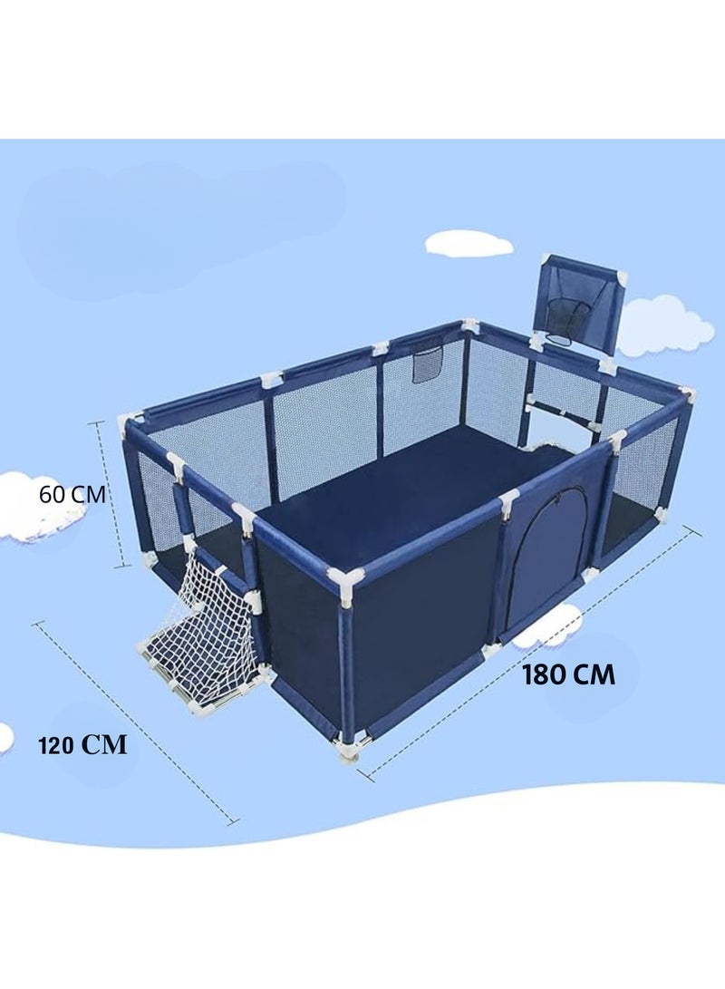 Large Toddler Stainless Steel Pipe Foldable Safe Playpen For Twin 180x120x60 Cm - Blue - Image 3