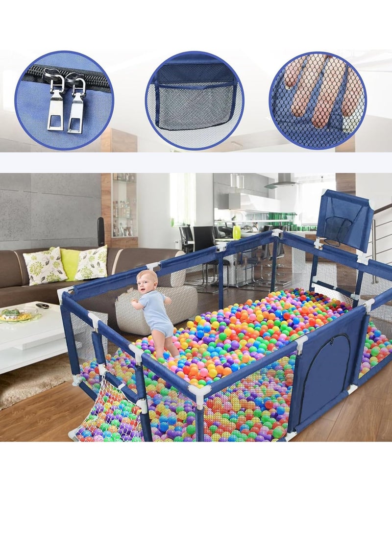 Large Toddler Stainless Steel Pipe Foldable Safe Playpen For Twin 180x120x60 Cm - Blue - Image 5