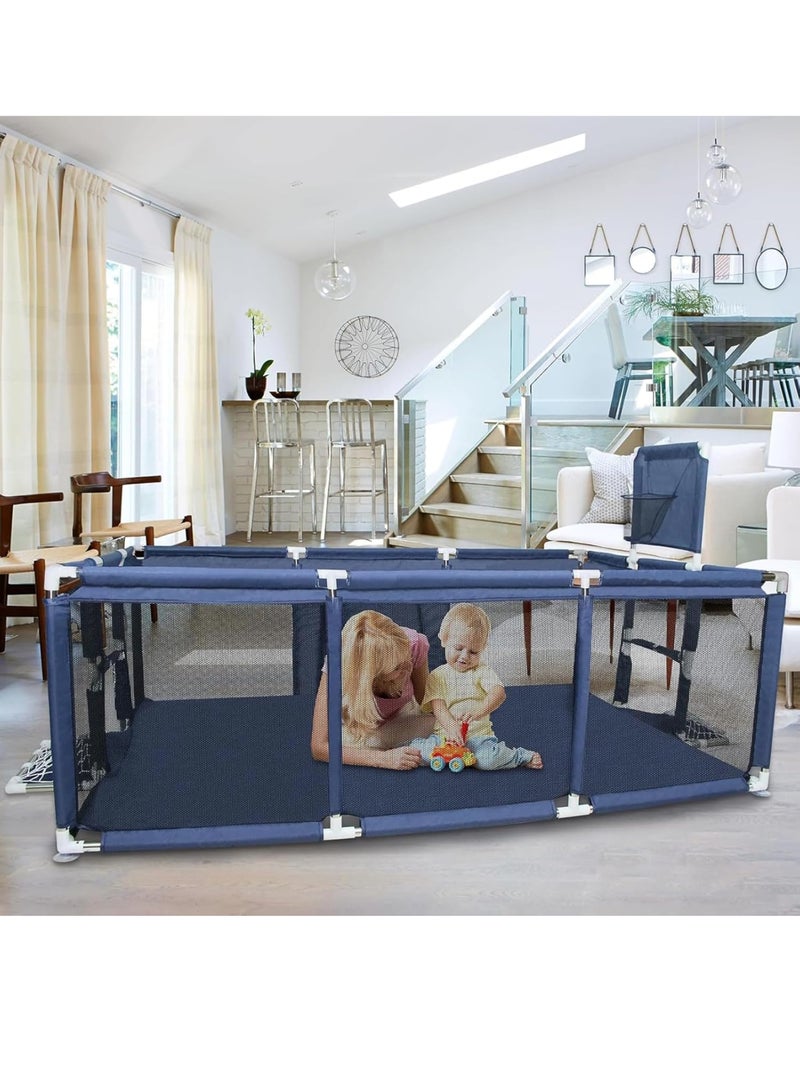 Large Toddler Stainless Steel Pipe Foldable Safe Playpen For Twin 180x120x60 Cm - Blue - Image 2