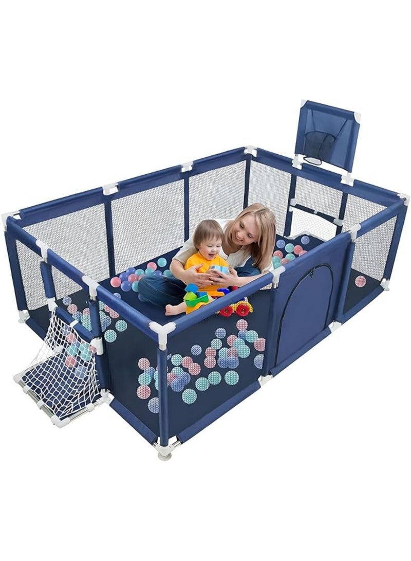 Large Toddler Stainless Steel Pipe Foldable Safe Playpen For Twin 180x120x60 Cm - Blue - Image 1