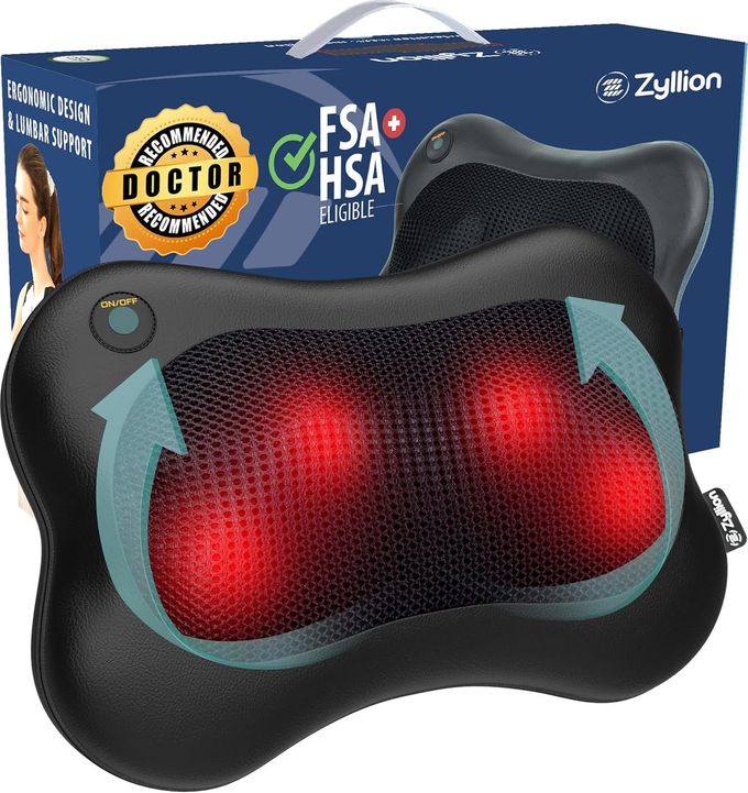 Zyllion Shiatsu Back and Neck Massager with Heat Cordless Rechargeable 3D Electric Kneading Deep Tissue Massage Pillow for Muscle Pain Relief Black ZMA13RB - Image 3
